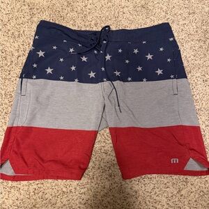 Travis Mathew Red, White, and Blue Star Swim Shorts